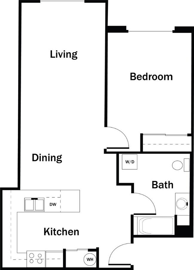 1 Bedroom, 1 Bath D - Renovated 114 floor plan